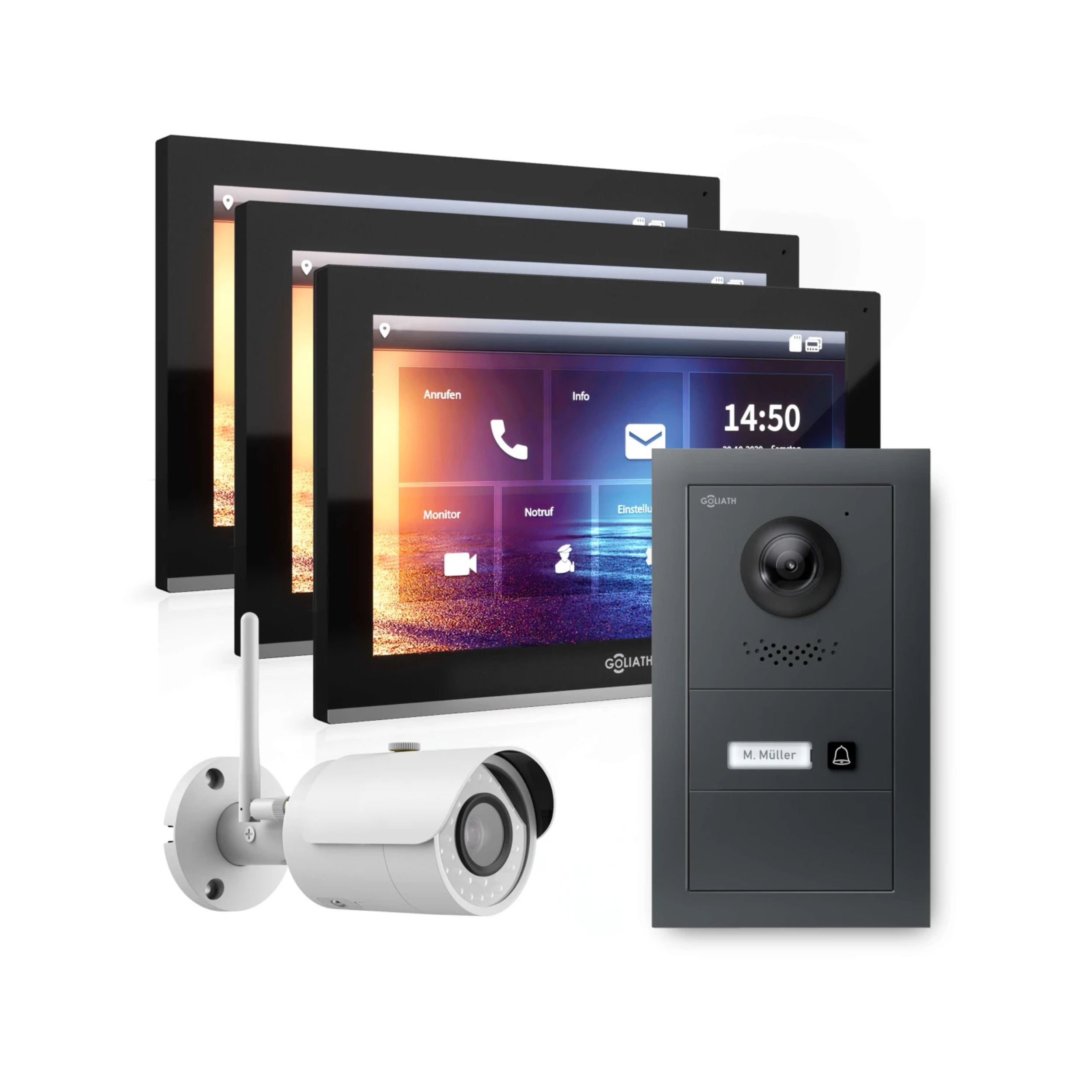 GOLIATH Hybrid IP Gegensprechanlage | Anthrazit | 1-Fam | 3x 10" HD | Unterputz Set | 180° Winkel