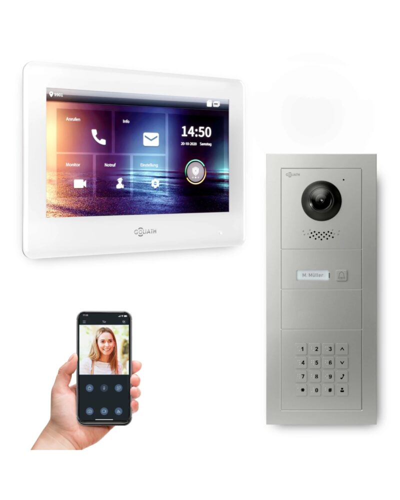 GOLIATH Hybrid 2-Draht BUS Türsprechanlage | 1 Familie | 7 Zoll Weiß | Fingerprint | RFID | Feedback-Modul | Keypad |180° – Bild 6