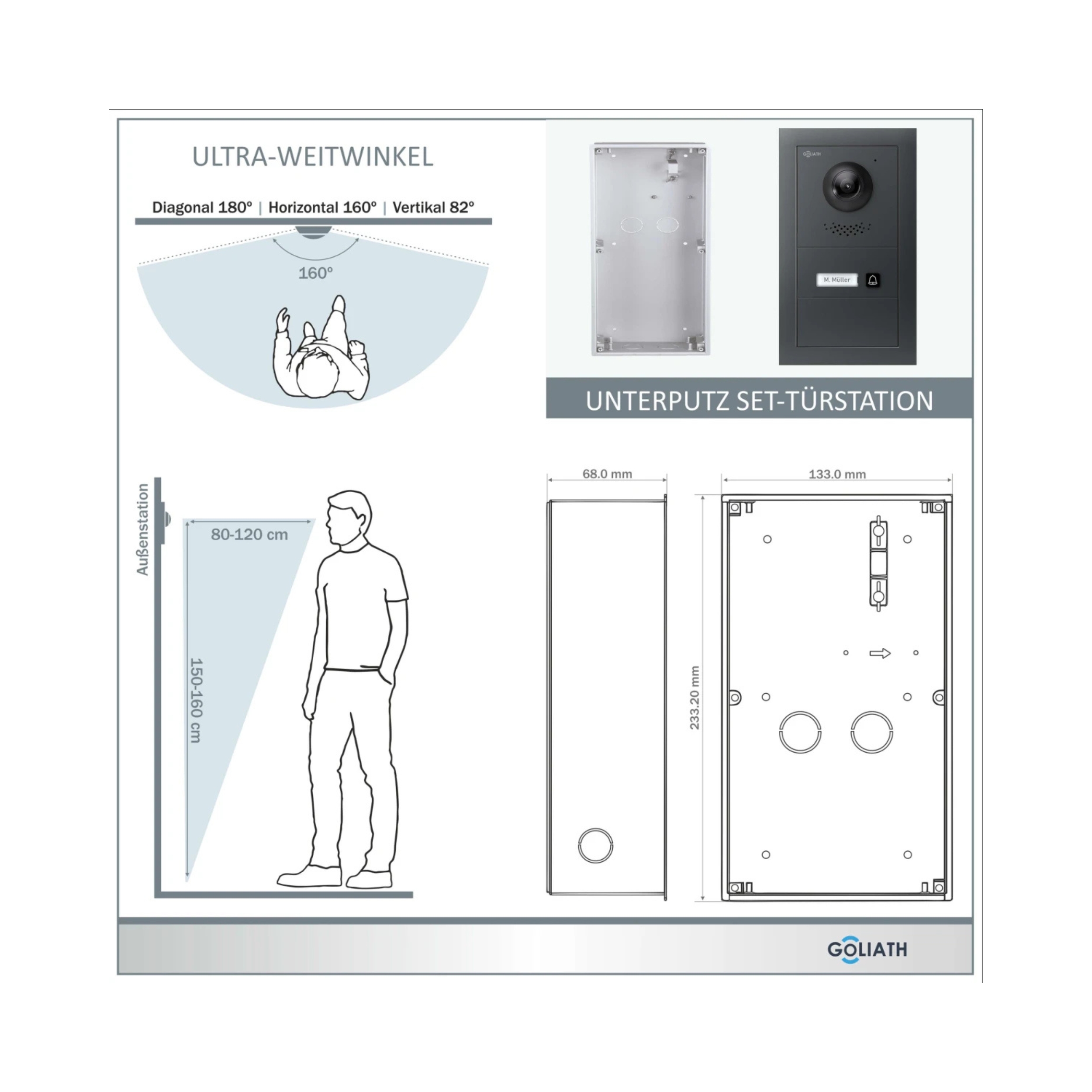 GOLIATH Hybrid IP Gegensprechanlage | Anthrazit | 1-Fam | 3x 10" HD | Unterputz Set | 180° Winkel – Bild 3