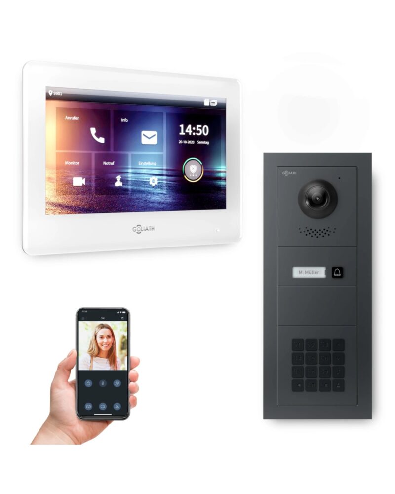 GOLIATH Hybrid 2-Draht BUS Türsprechanlage | 1 Familie | 7 Zoll Weiß | Fingerprint | RFID | Feedback-Modul | Keypad |180° – Bild 5
