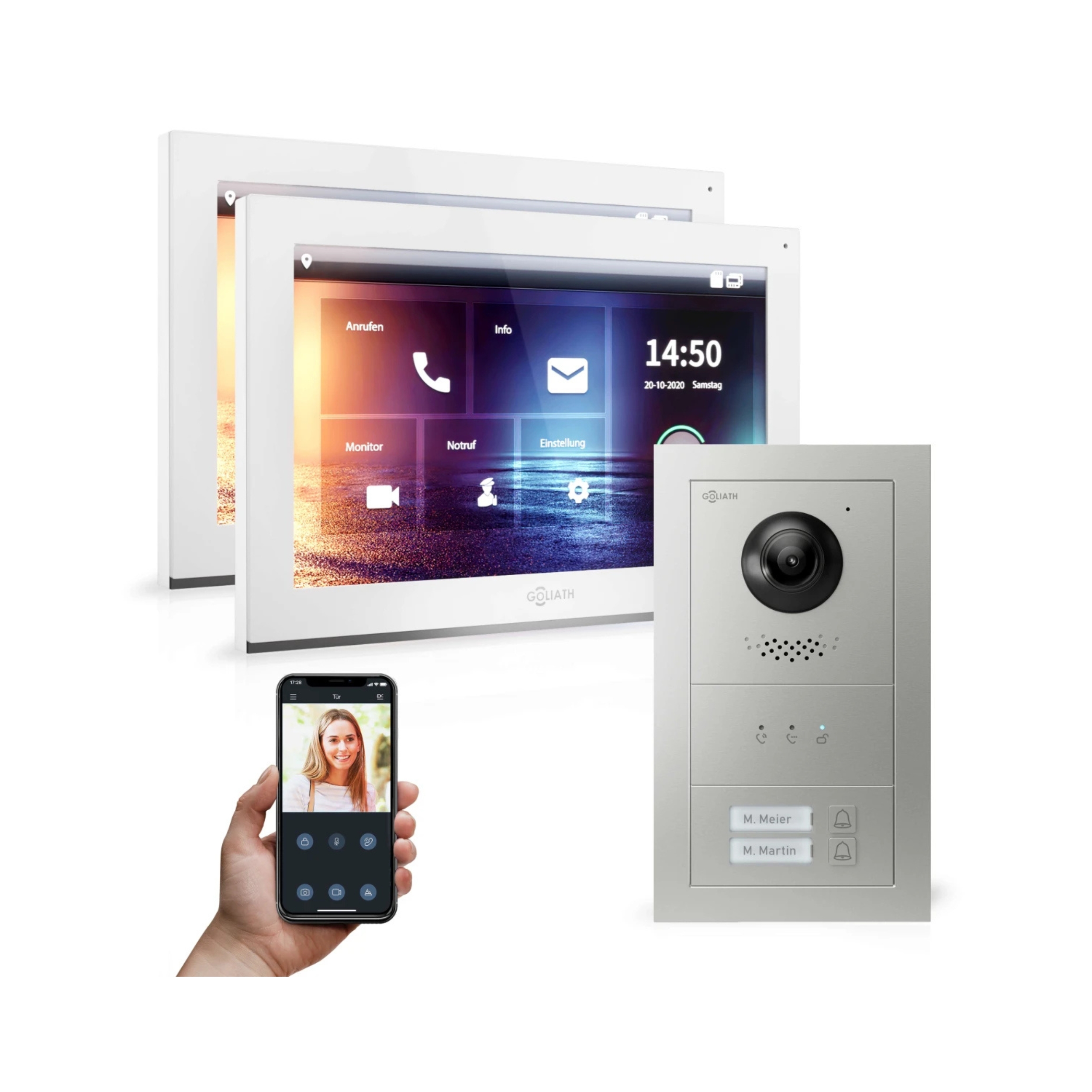 GOLIATH Hybrid IP Türsprechanlage | App | Anthrazit | 2-Fam | 2x 10" weiss| Fingerprint | 180° Kamera | Basic | Feedback-Modul | Fingerprint | Keypad | RFID