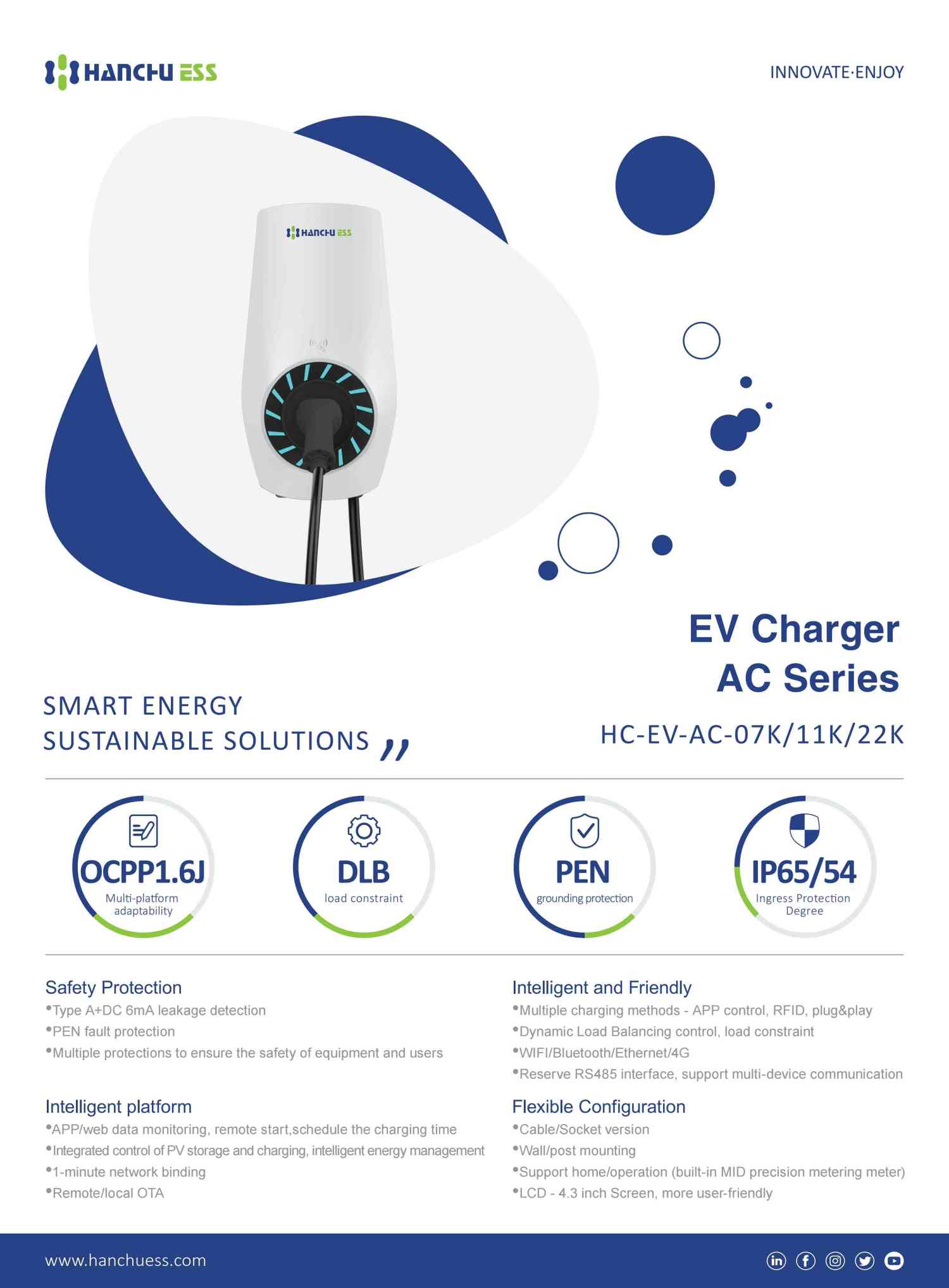 AC EV Charger | Smarte Wallbox | HC-EV-AC-07K/11K/22K-S0/S1| Hanchu IESS | 7kW, 11kW oder 22 kW – Bild 2